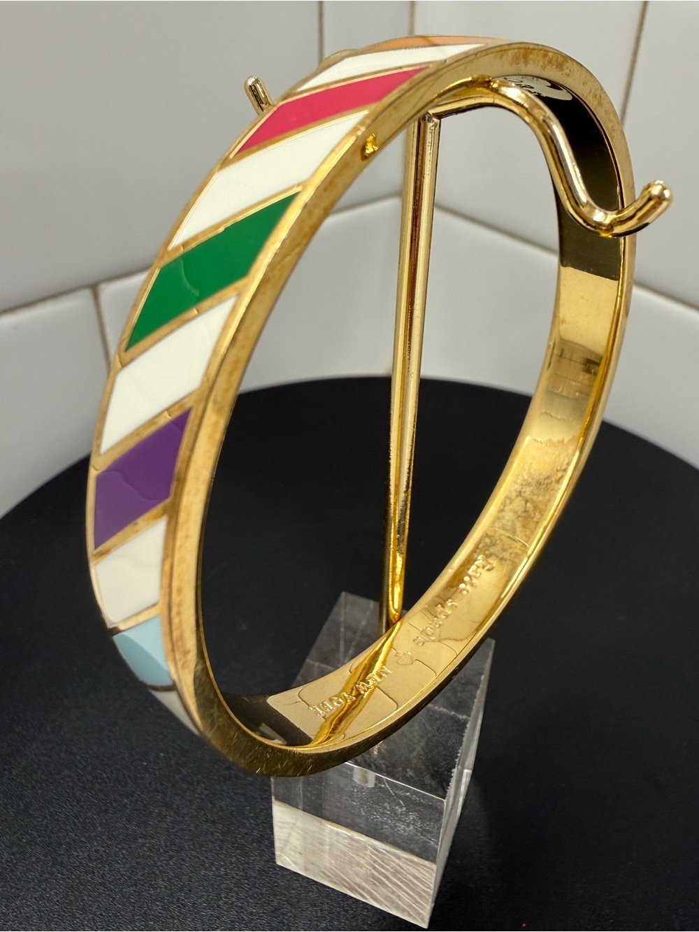kate spade Gold Multicolor Enamel Diagonal Stripe Bangle